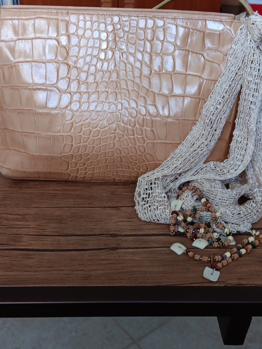 Sondra Roberts Croc-Embossed Shoulder Bag in Camel.